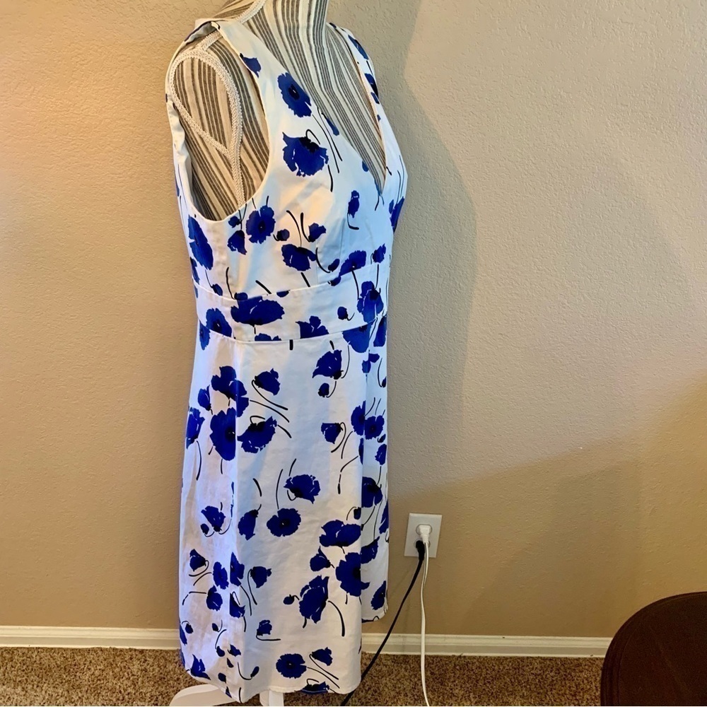 Spense Dress Missy Sz 12 White Blue Floral Cotton Sleeveless Faux Wrap Summer - Picture 5 of 16